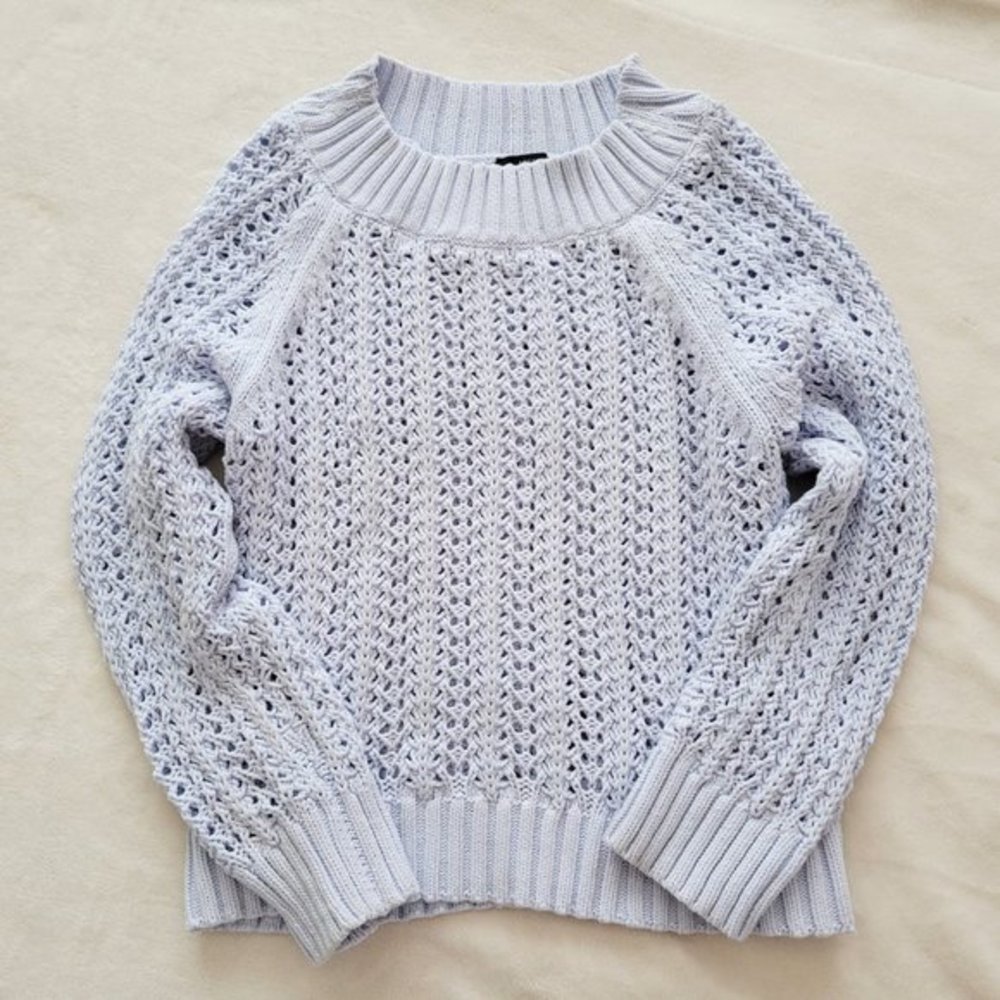 J Crew Chunky Knit Shale Powder Blue Wide Neck Beach Sweater, Size Small